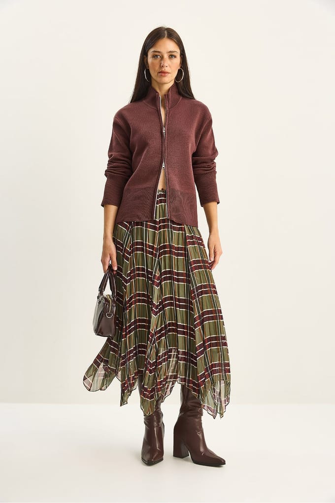 Geruite Midi Rok met Voering