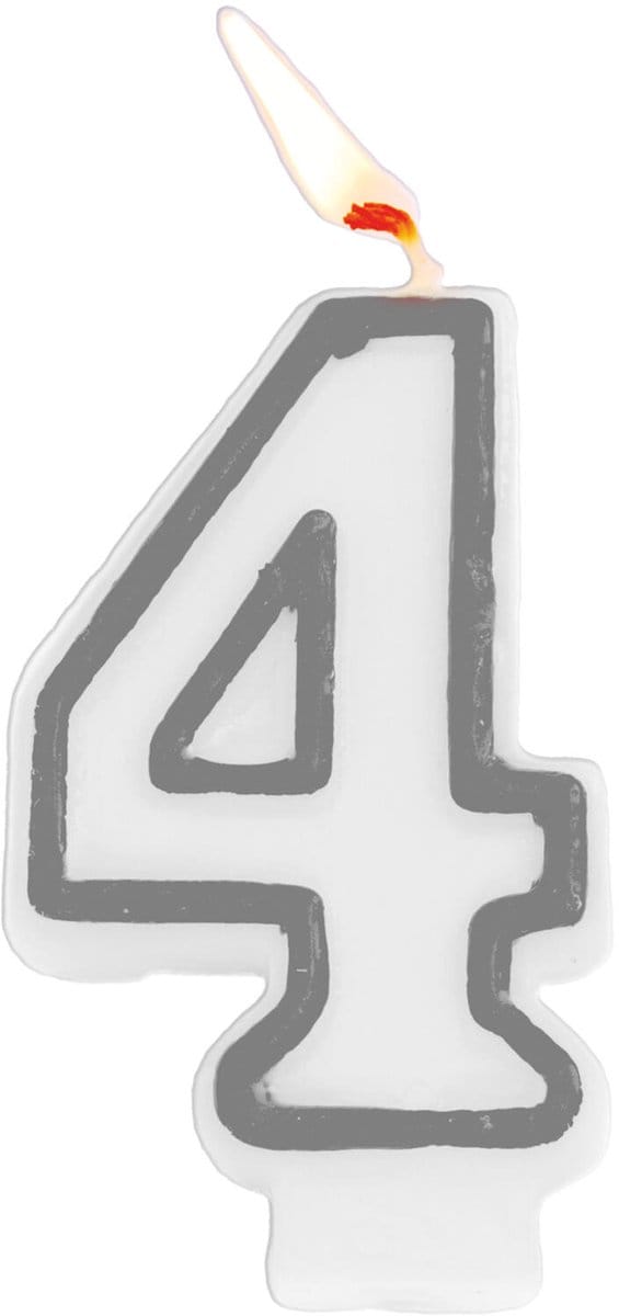 Folat - Kaars cijfer 4 simply chique silver 9 cm