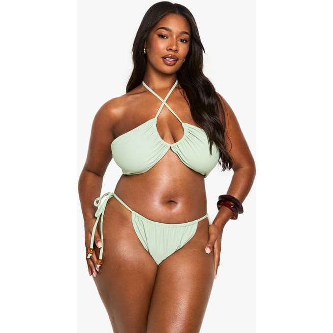 boohoo Dames Plus bikini met kralen in bandeau-stijl | Kaki | Maat: 56