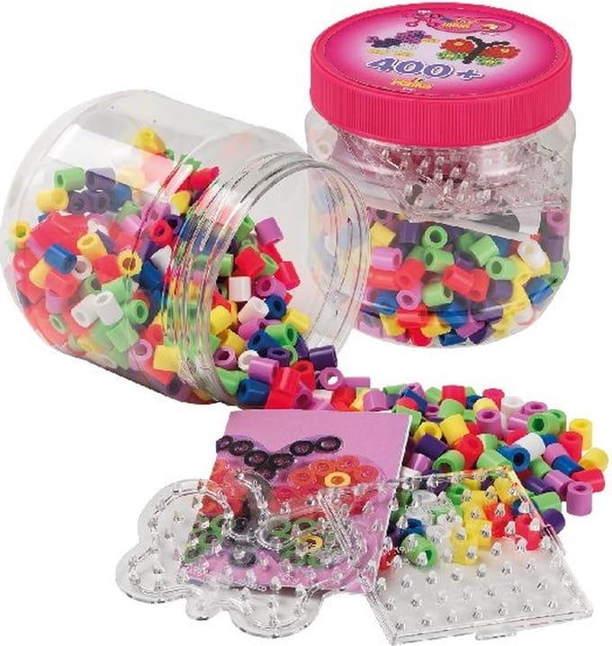 Hama - Strijkkralen Set - 400 Multikleur Kralen - 2 Grondplaten - Vlinder & Vierkant