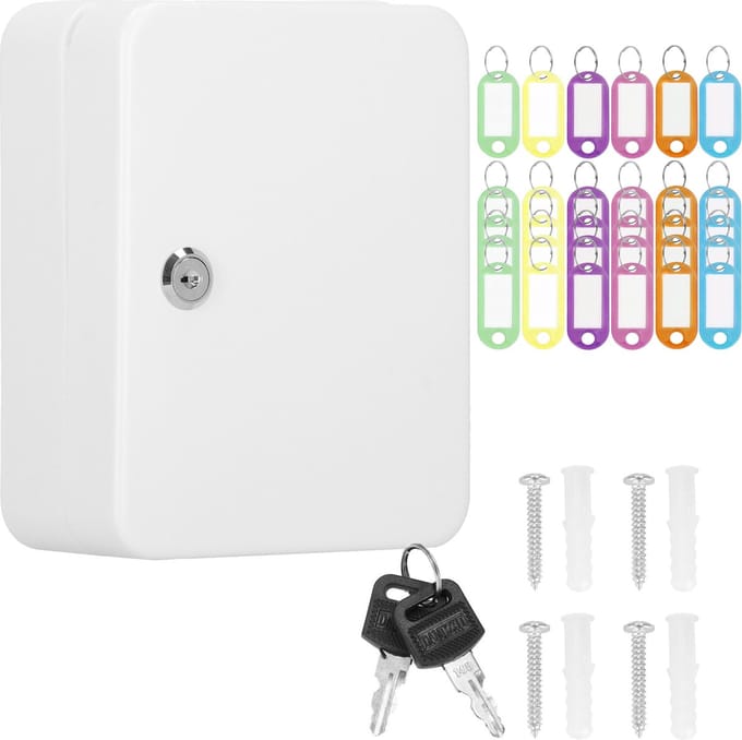 Springos Sleutelkluis - Sleutelkast - Sleutelbox - 48 Haken - 25 x 20 x 7,5 cm - Wit