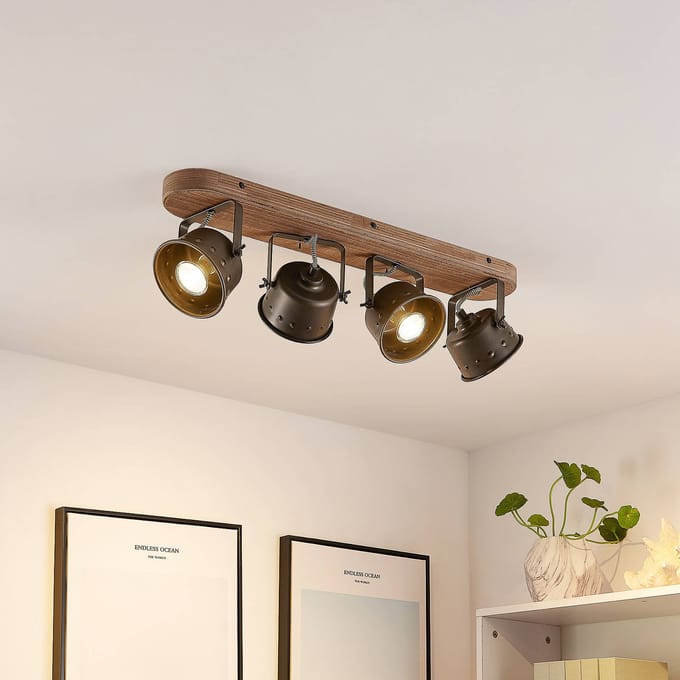 Lindby - buitenspot - 4lichts - Metaal, hout - H: 19.5 cm - GU10 - bruin, zwart