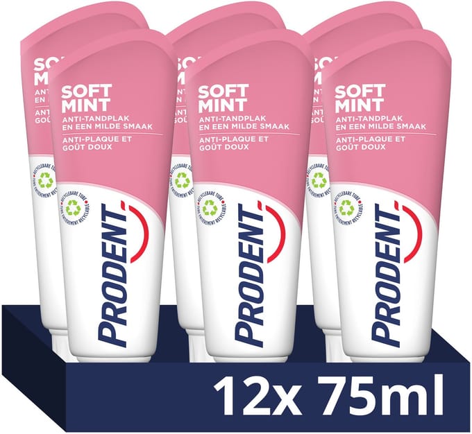 Prodent Tandpasta - Soft Mint - met milde muntsmaak, helpt tandplak te voorkomen - 12 x 75 ml