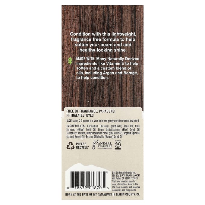 Every Man Jack, Baardolie, Geurloos, 30ml (1 fl oz) black
