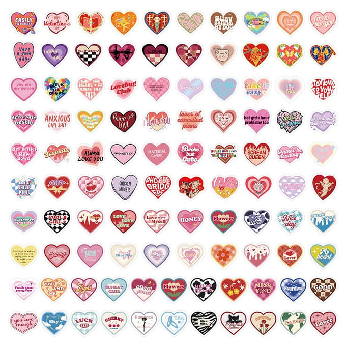 102 Pièces Autocollants Cœur d'Amour Autocollants Décoratifs Bricolage Sticker Story Store pink