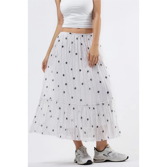 Hoge Taille Polka Dot Maxi Rok met Franje