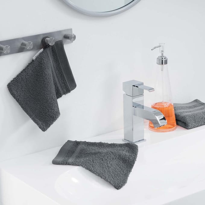 Washand 15x21cm set 2 stuks kleur grijs 100%katoen