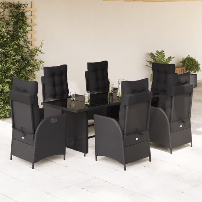 vidaXL - 7-delige - Tuinset - met - kussens - poly - rattan - zwart