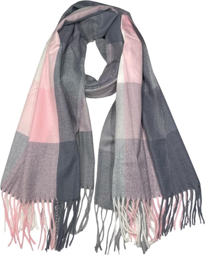 Warme Sjaal - Geblokt - Roze/Grijs - 200 x 68 cm (951213#)