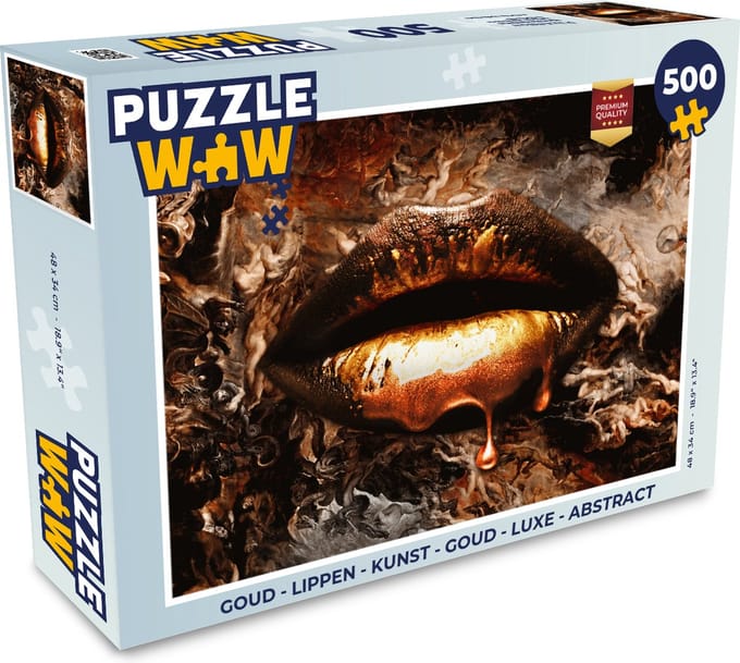 Puzzel Goud - Lippen - Kunst - Goud - Luxe - Abstract - Legpuzzel - Puzzel 500 stukjes
