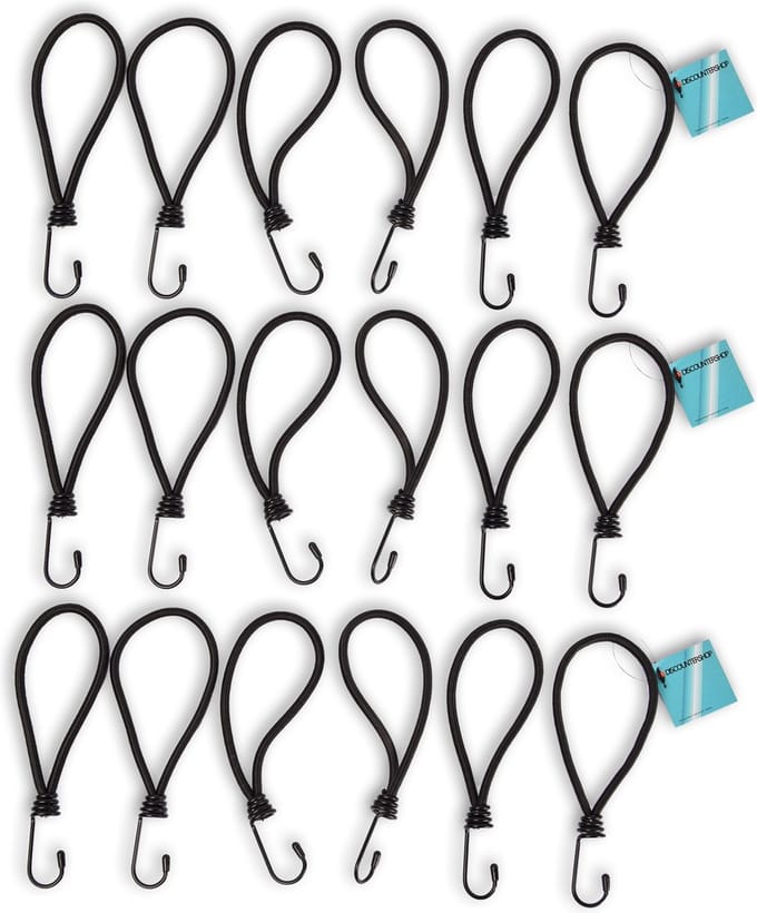 Mini Zwarte Snelbinders met Haak | Set van 3 Spanelastiek – 18 Stuks | Spanrubbers 20 cm Lengte