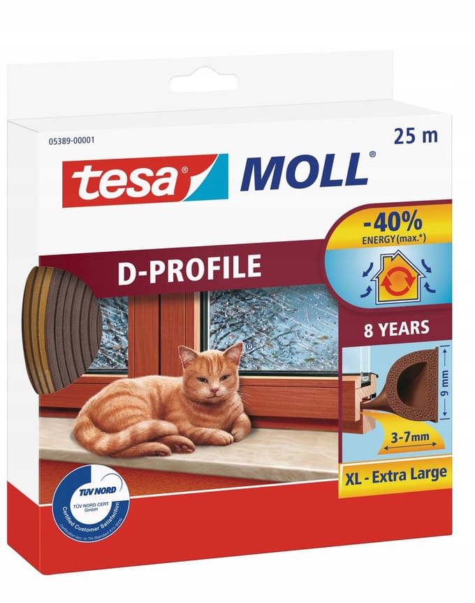 Tesa Tesamoll - Zelfklevende Rubberafdichting - D-Profiel - 25m - Bruin
