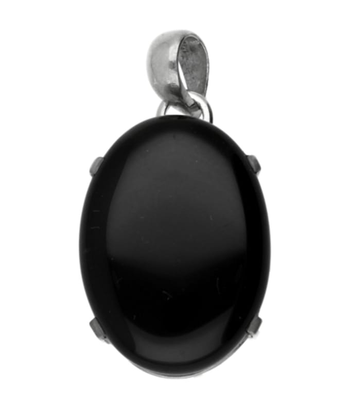 Zilveren Onyx ovaal met 4 punt vatting kettinghanger