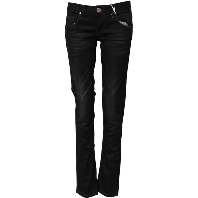 Acht Zwarte Katoenen Slim Fit Denim Lage Taille Jeans