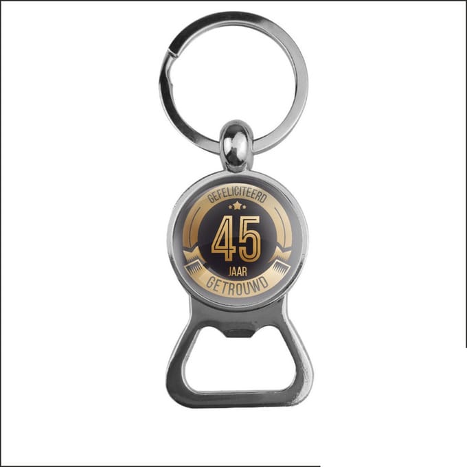 Bieropener Glas - Gefeliciteerd 45 Jaar Getrouwd