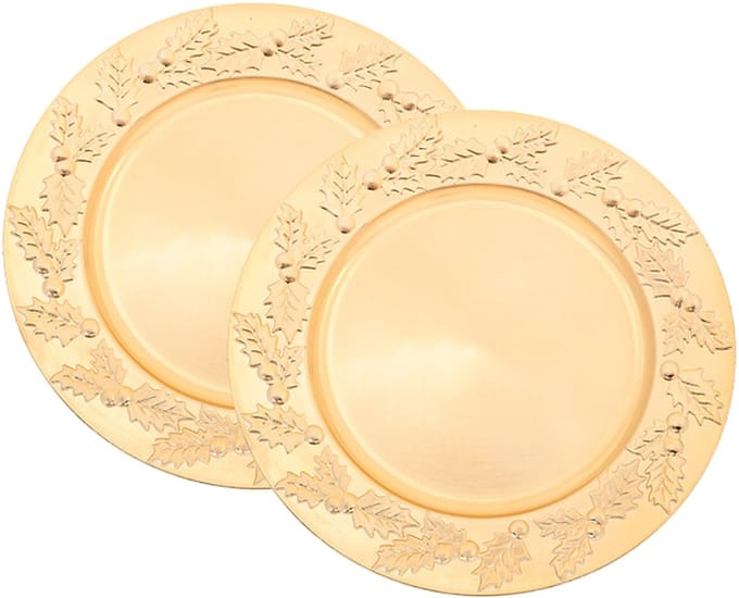 Feeric lights & Christmas Diner/Kerstdiner onderborden - 2x - goud - kerstprint - rond - D33 cm - multifunctioneel