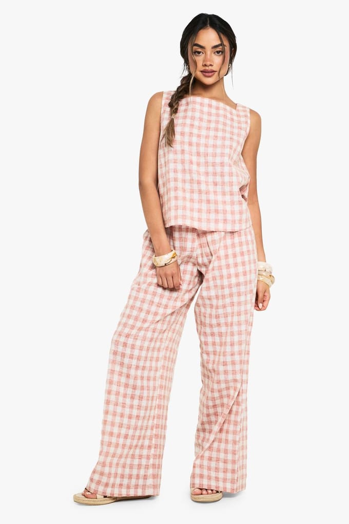 boohoo Dames Gingham geweven boxy Co-Ord | Stone | Maat: 6