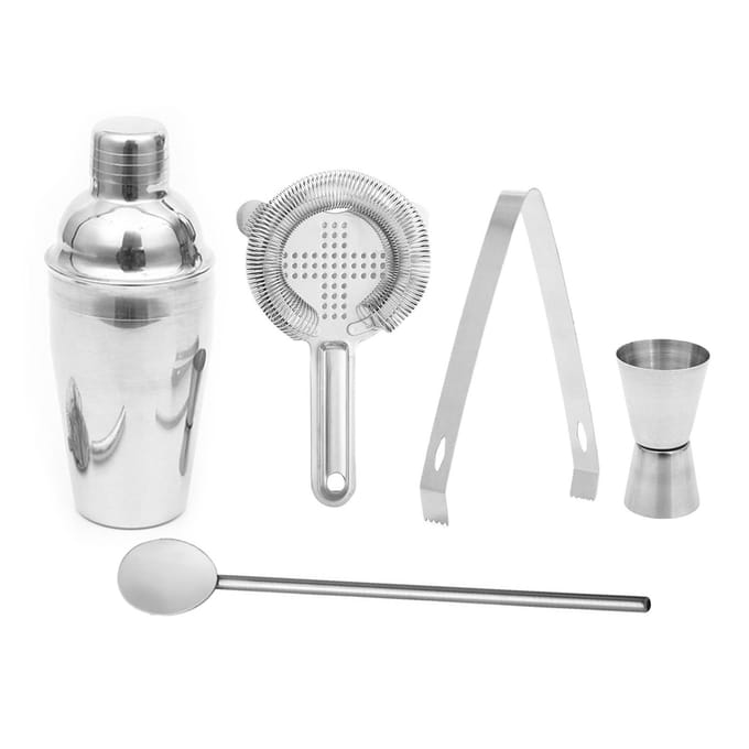 5-delige Cocktail Mixset Roestvrij Staal 750ML Cocktailshaker Lepel Maatbeker Klem en gray