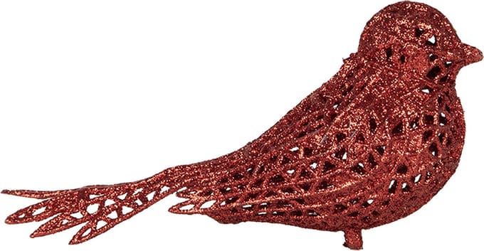Clayre & Eef Kersthanger Vogel 16x6x6 cm Rood Kunststof