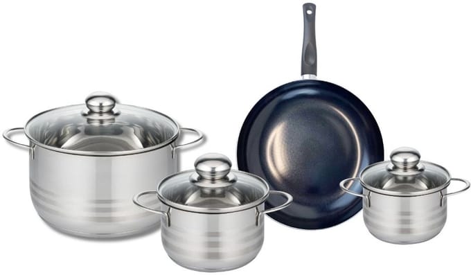 Set van 1 Koekenpan 20 cm en 3 kookpotten 12, 14 en 20 cm Elo Prima Glanzend