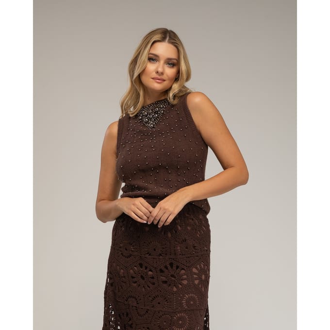 Mouwloze gebreide top