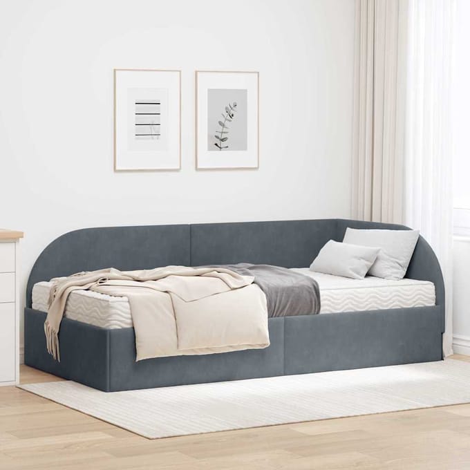 vidaXL - Hoekbedframe - met - Matras - 2 - st - Donkergrijs - 80 - x - 200 - cm - Fluweel