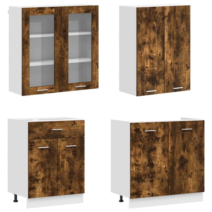 vidaXL - Keukenblok - LYON - 4 - st - Gerookt - eiken - Bewerkt - hout