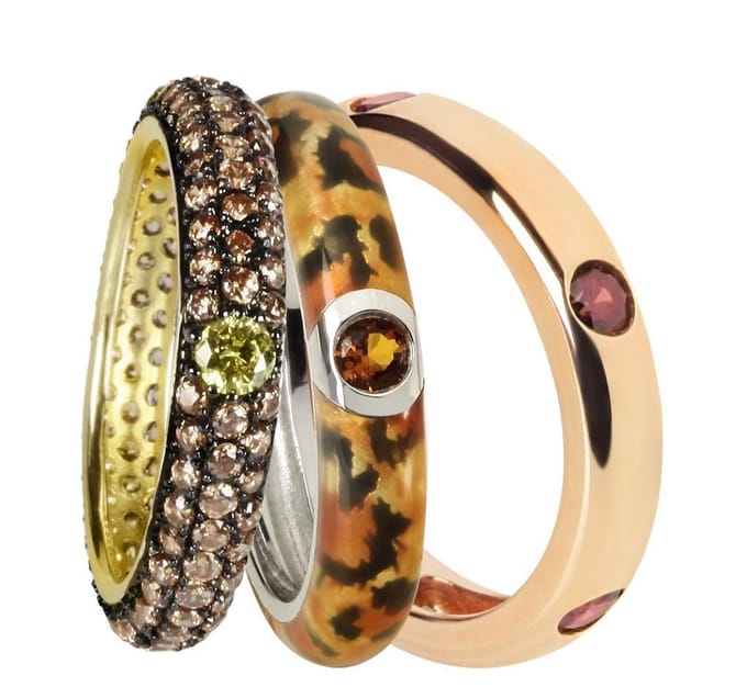 Ravissante ringenset van zilver met emaille en CZ