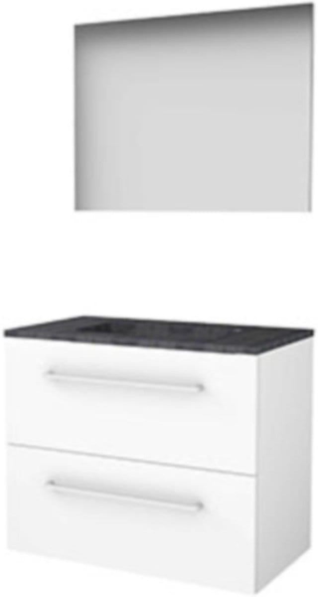 Basic-Line Basic 46 Badkamermeubelset - 80 x 46 cm - Met Grepen - 2 Lades - Hardstenen Wastafel - 1 Kraangat - Spiegel - Ice White
