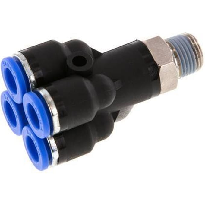 6mm x R1/8'' 4-way Y Manifold Messing/PA 66 Insteekfitting Buitendraad Draaibaar NBR