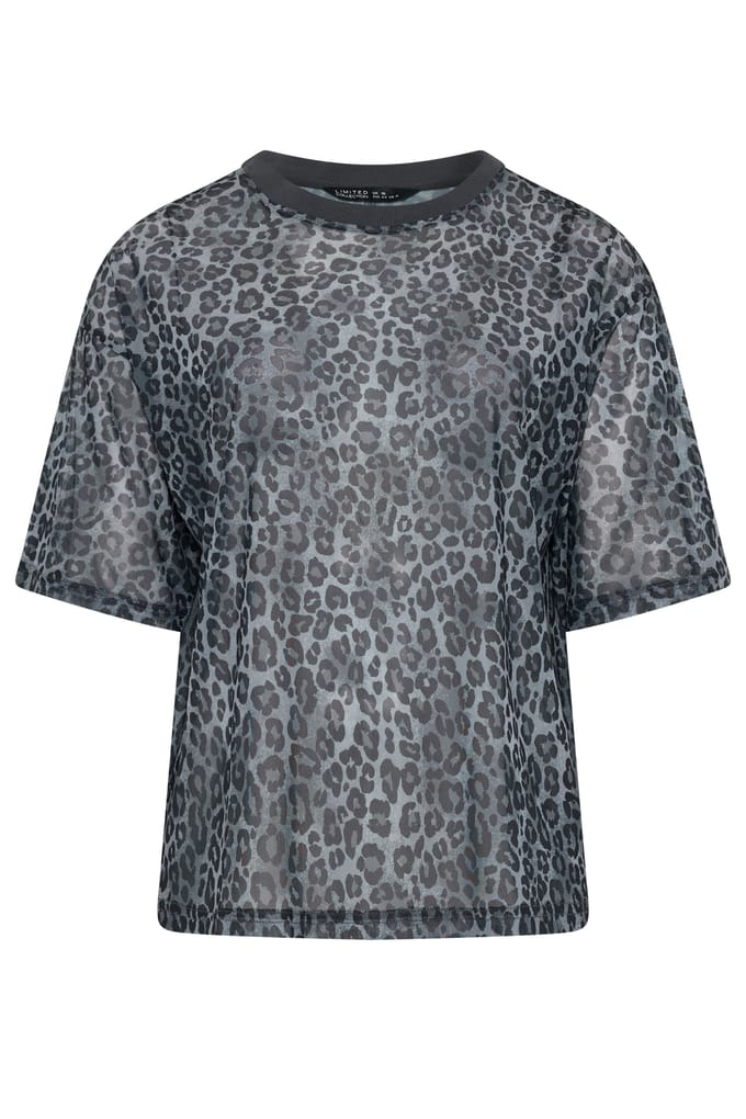 Limited Collection Grijs Boxy Tshirt Van Mesh Met Luipaardprint Size 40