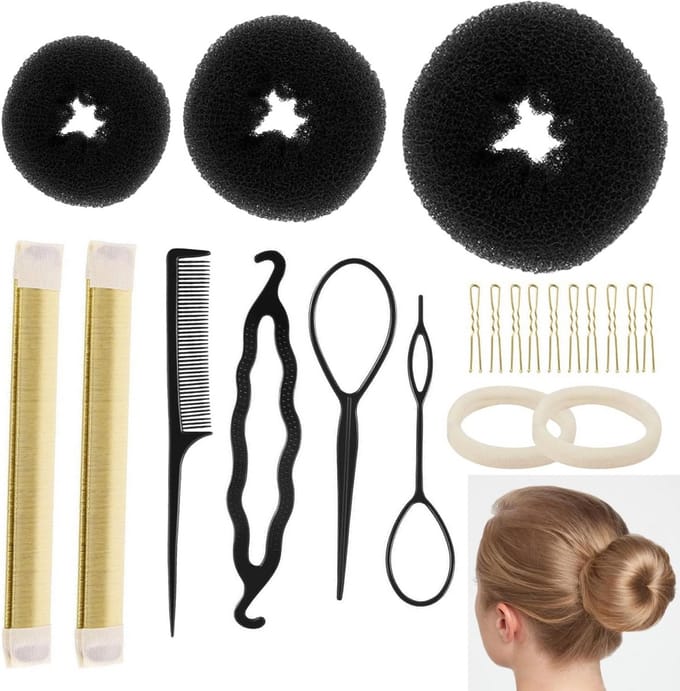 21-delige Haar Donut Set voor Perfecte Knotten: Tools voor Kapsels, Ballet & Chignon