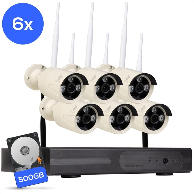 Teceye Bullet Beveiligingscamera Buiten met Recorder - Draadloze Buitencamera - 6 Camera - 500GB Opslag