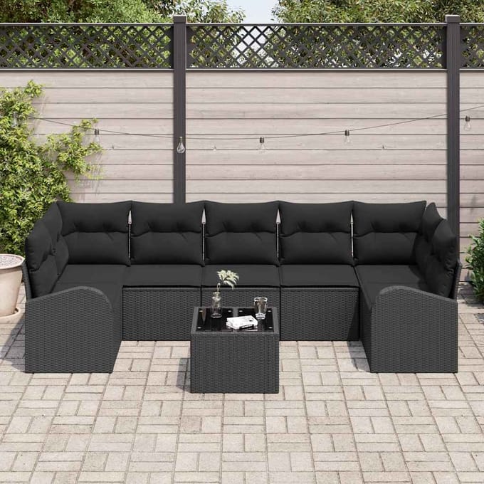 vidaXL - Tuinbank - Set - 8 - st - Zwart - poly - rattan