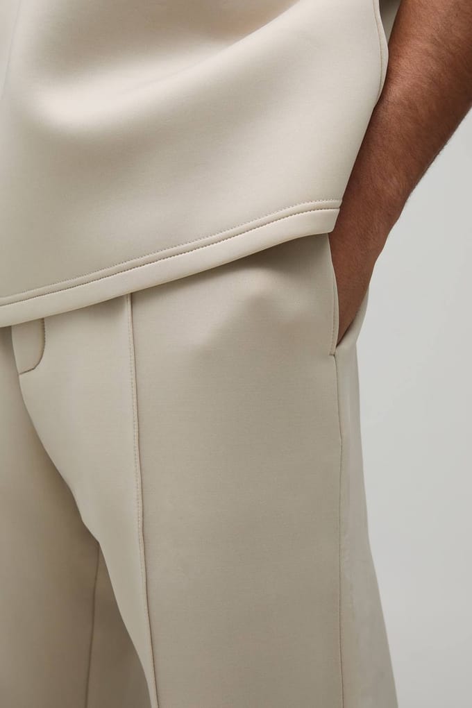 Straight Leg Bonded Scuba Pintuck Joggers | Stone | Size Medium