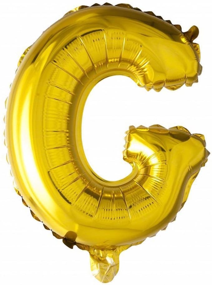 Folie Ballon Letter G Goud 41cm met Rietje