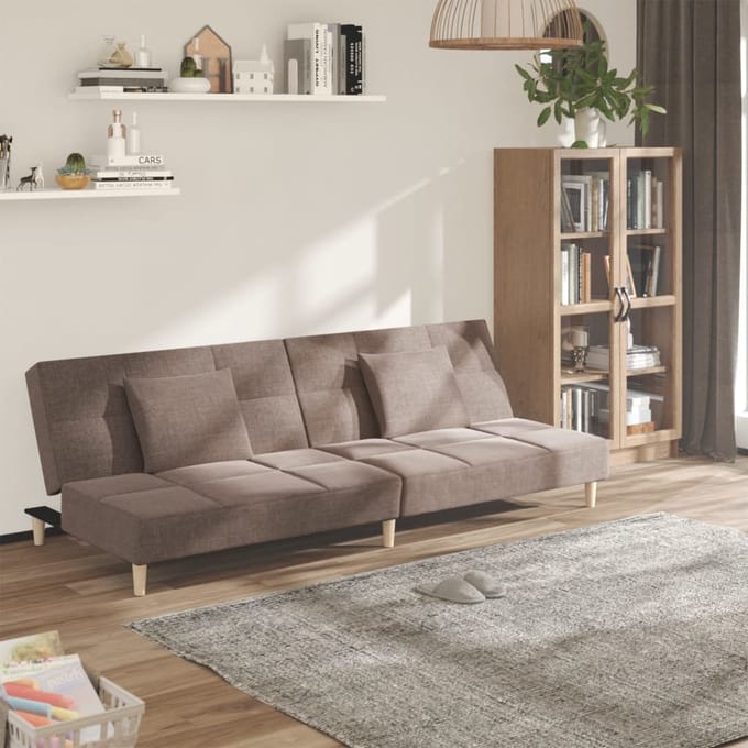 Vidaxl 2-Persoons Bank, 2 Kussens, Kleur Taupe, Gestoffeerd met Stof