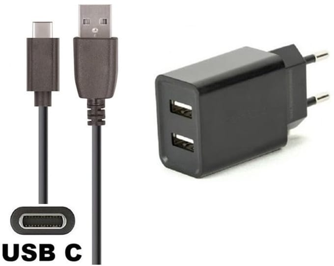 OneOne 2.1A lader met 2 poorten + 2,0m standaard USB C kabel. Oplader adapter past op Kobo (Rakuten) eReader Elipsa, Elipsa 2E, Sage, Libra 2, Libra Colour, Clara 2E, Clara Colour, Clara BW - Kindle (Amazon) Scribe