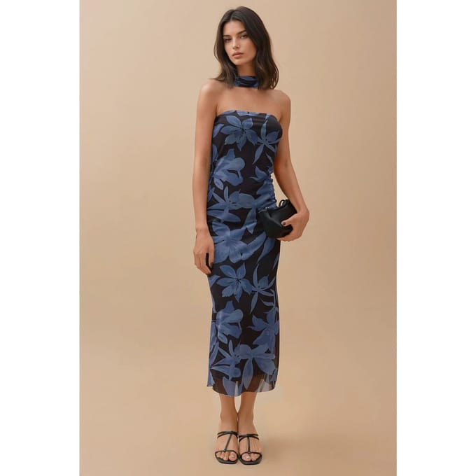 Strapless Bloemen Midi-jurk