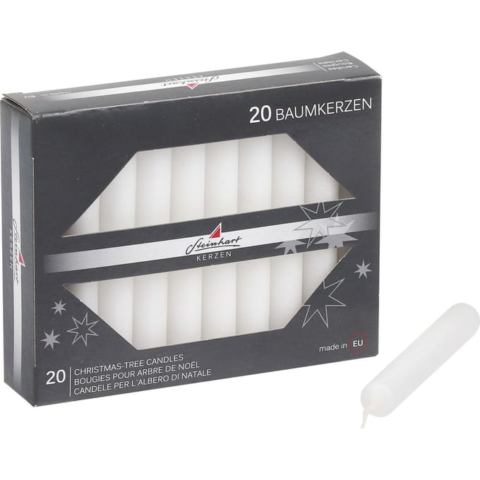 Boomkaarsen, doorgekleurd, 20‑pack - Wit