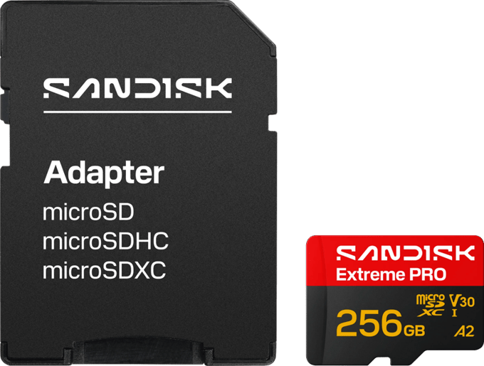 SanDisk microSDXC Extreme PRO 256GB (UHS-I, R250MB/s / W170MB/s, 5K, 4K UHD) + Ad