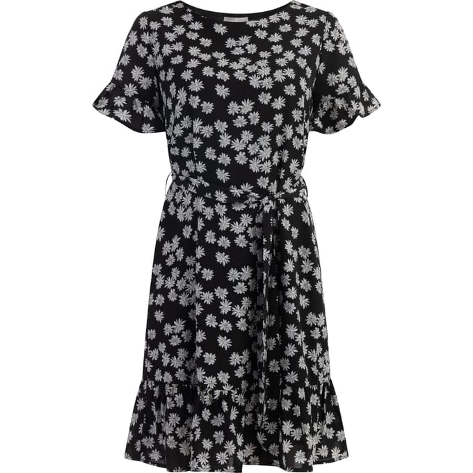 usha midi-jurk met ruches Dames zwart en wit
