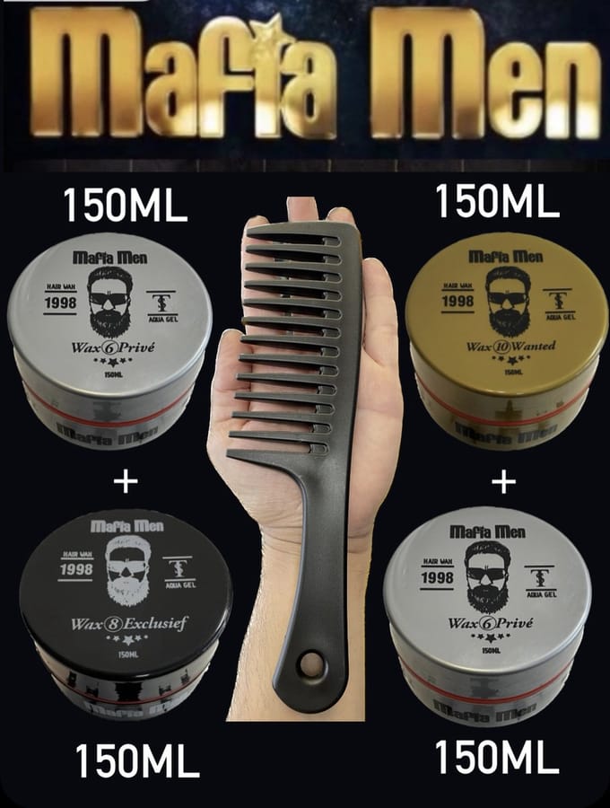 4 Wax Mix + 1 Gratis Kam pack -Mafia Men Haarwax Privé 6 -Exclusief 8 - Wanted 10 - 600ml