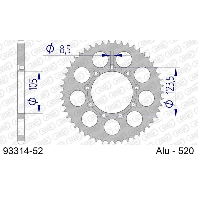 Aluminium tandwiel achter Afam 520 52 dents