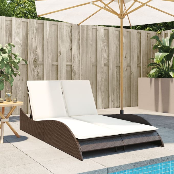 vidaXL - Ligbed - met - kussens - 114x205x73 - cm - poly - rattan - bruin