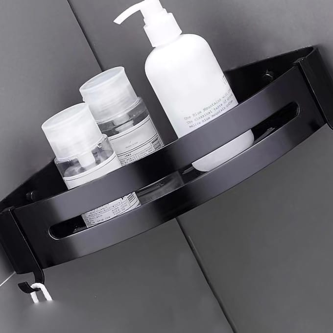 Ponsvrij Douche Opbergrek Aluminiumlegering Badkamer Hoek Opbergplanken voor Thuis Driehoekig white