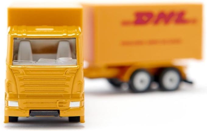 SIKU 1694, Vrachtwagen met DHL-trailer, metaal/kunststof