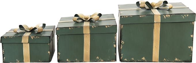 Clayre & Eef Opbergdoos Groen Goudkleurig Ijzer Vierkant Opbergbox