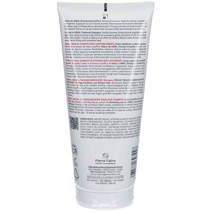 Ducray SABAL Dagelijkse talgabsorberende Shampoo Vet haar en vette hoofdhuid 200