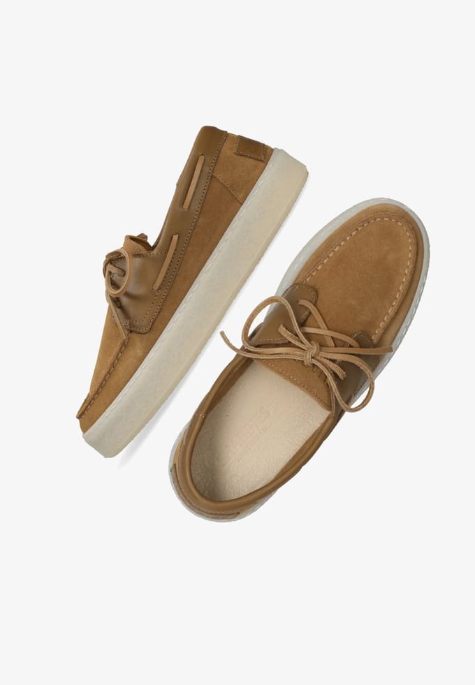 Shabbies Amsterdam - Zenne Mocca Boatshoe Suède Cognac - Maat 40
